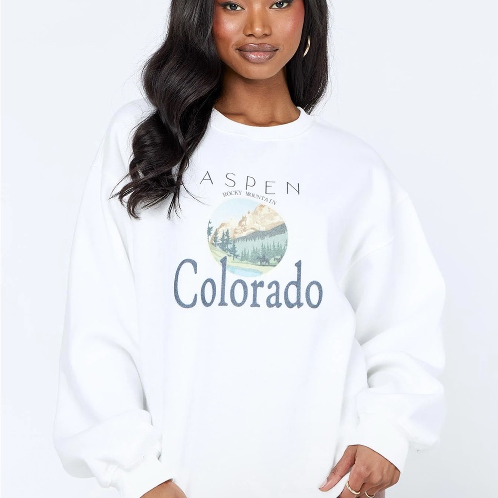 Princess Polly Colorado Oversized Crewneck Sweatshirt White Size 2